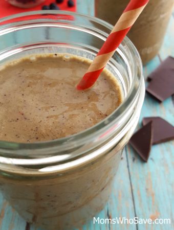 Healthy chocolate banana smoothie with almond milk