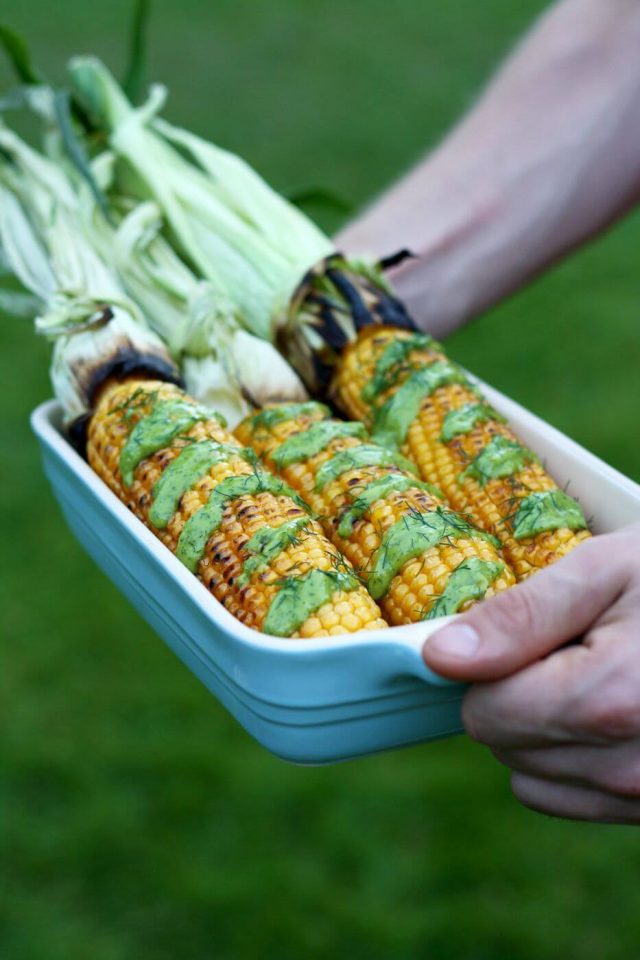 Grilled corn on the cob avocado dill dressing 6