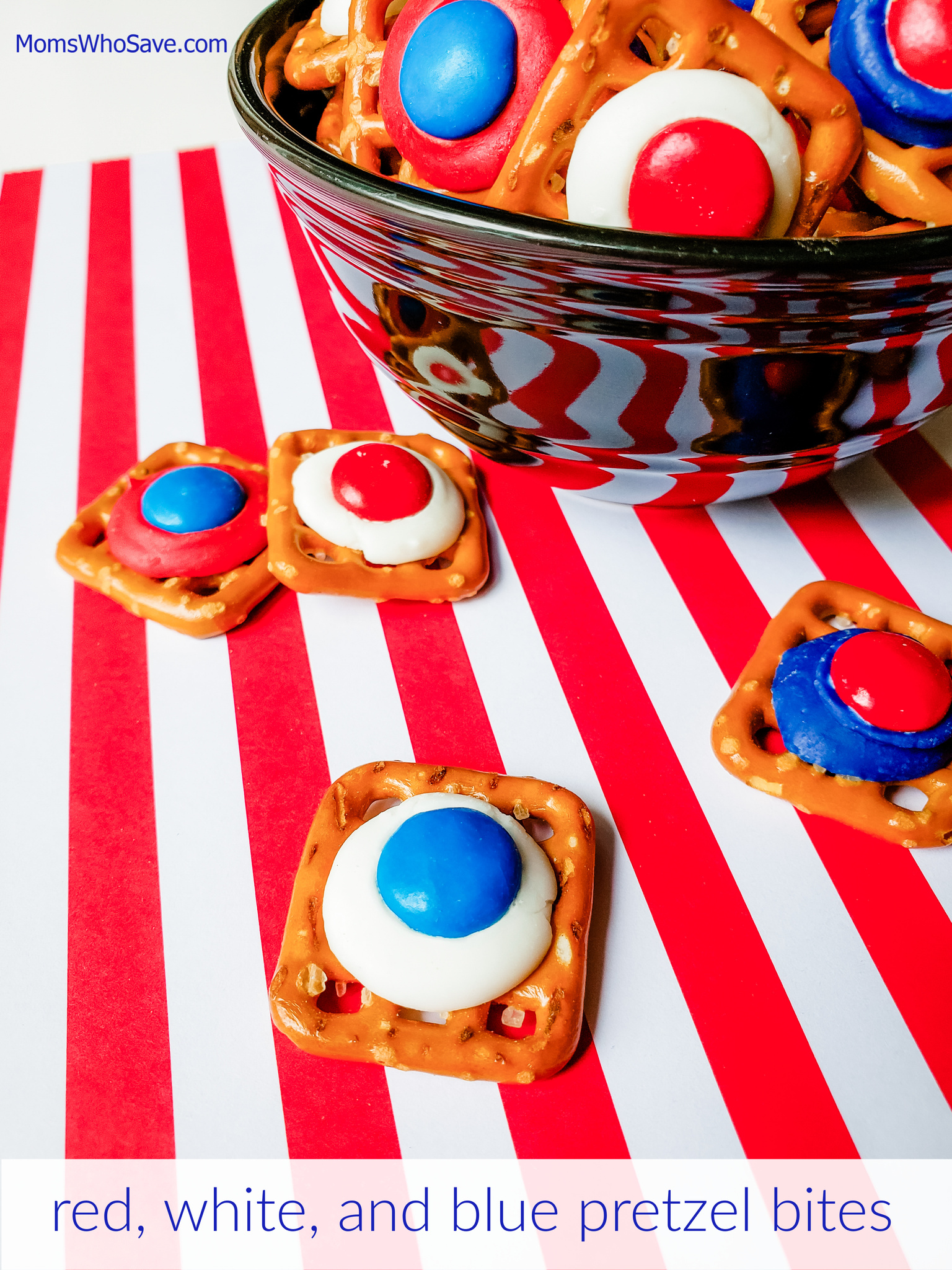 Make These Easy Patriotic-Themed Snacks! Red, White, and Blue Pretzel Bites 