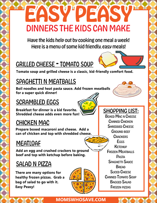 Cooking With Your Kids: Easy Dinners Kids Can Make Printable