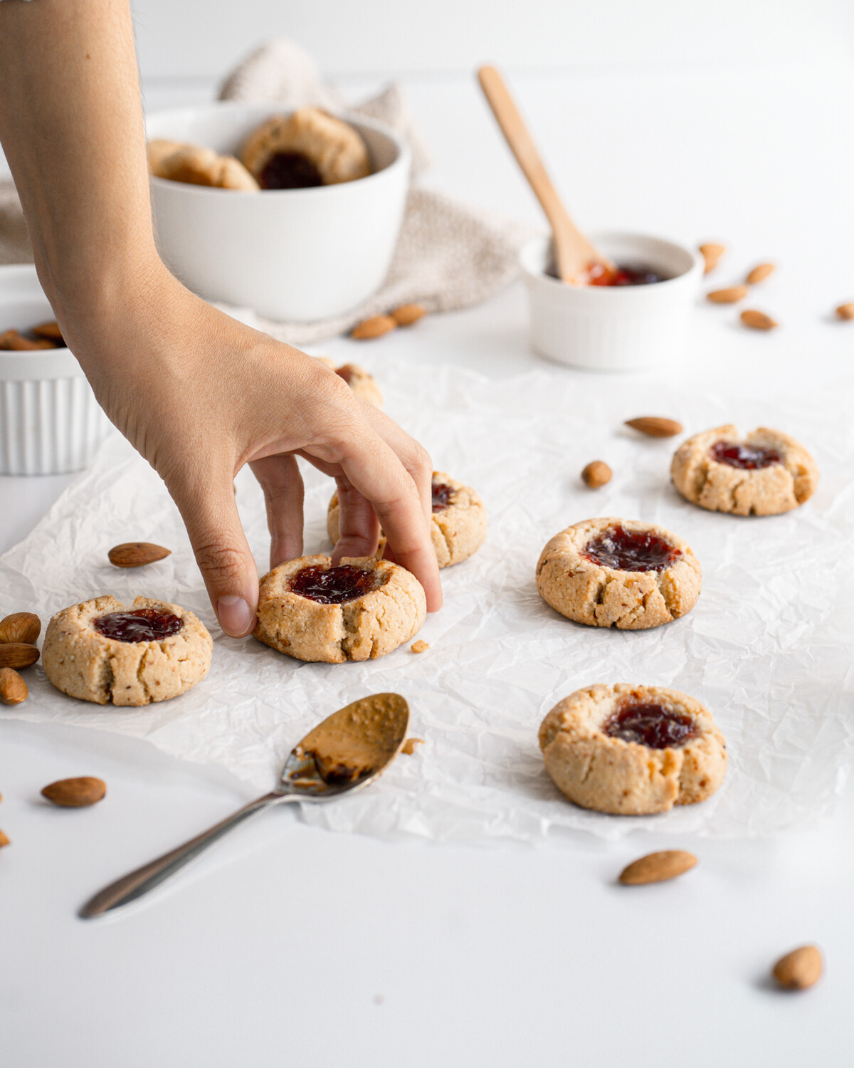 Gluten free almond thumbprint cookies