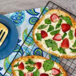 Air Fryer Flatbread Pizza With Goat Cheese, Strawberry, Spinach, & Ricotta
