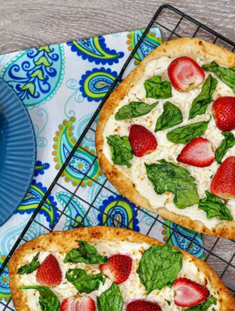 Air Fryer Flatbread Pizza With Goat Cheese, Strawberry, Spinach, & Ricotta
