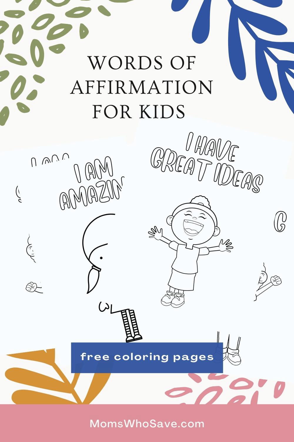 words of affirmation for kids coloring pages 