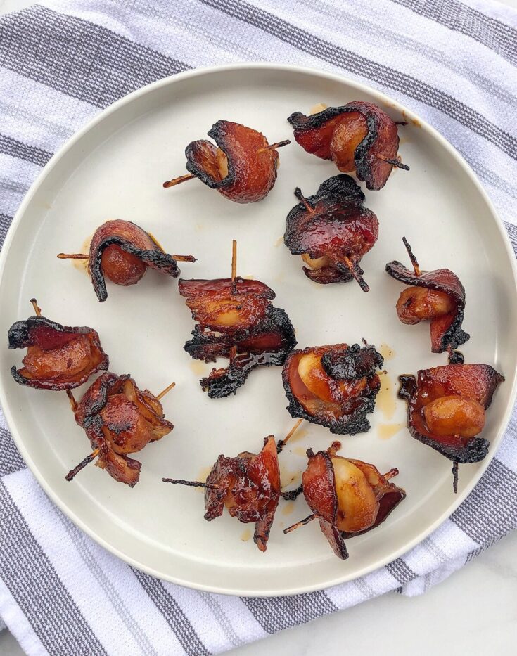 bacon wrapped water chestnuts with bbq sauce