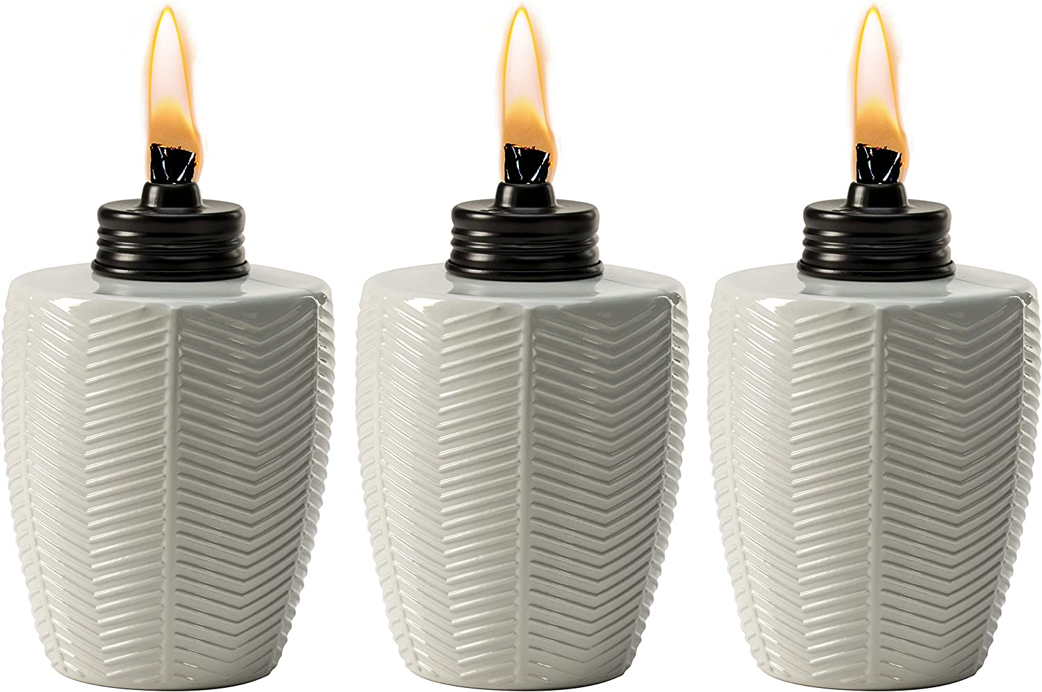 3 Pack Table Torch Glass Herringbone Ivory Decorative Table Top Torches